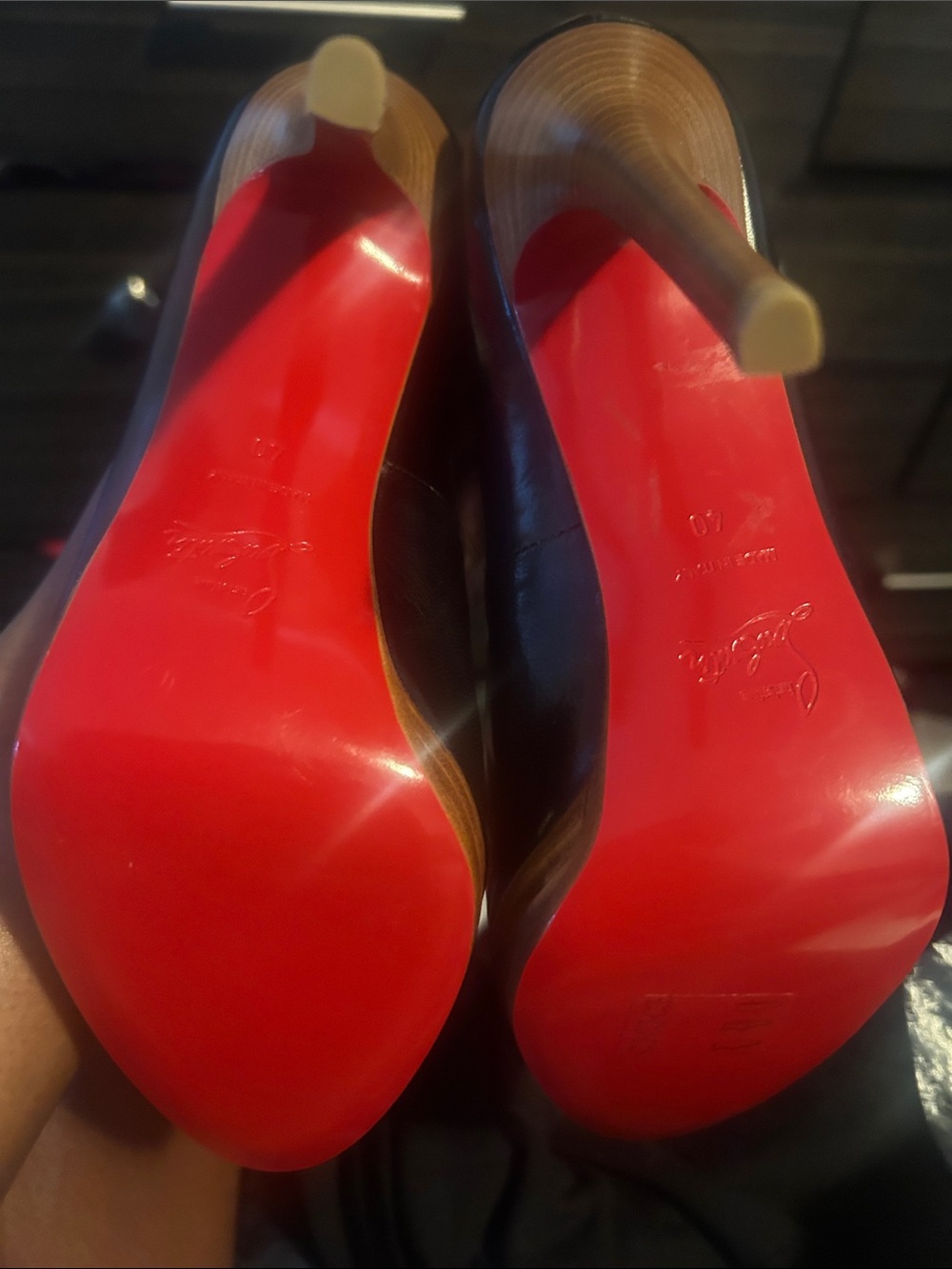 Christian Louboutin Black Patent Peep-Toe Platform Pumps with Red Sole - Picture 3 of 3